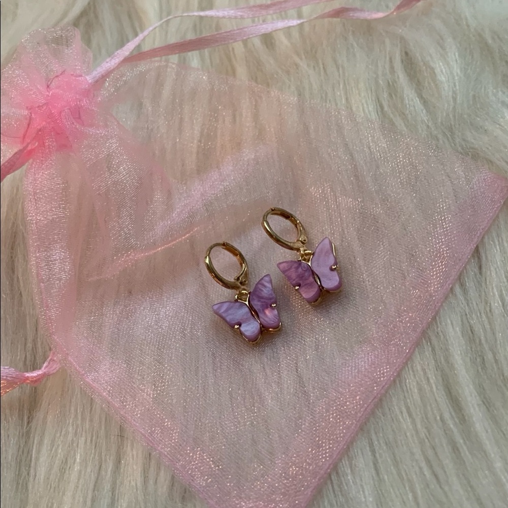 Purple Butterfly Stone Earrings